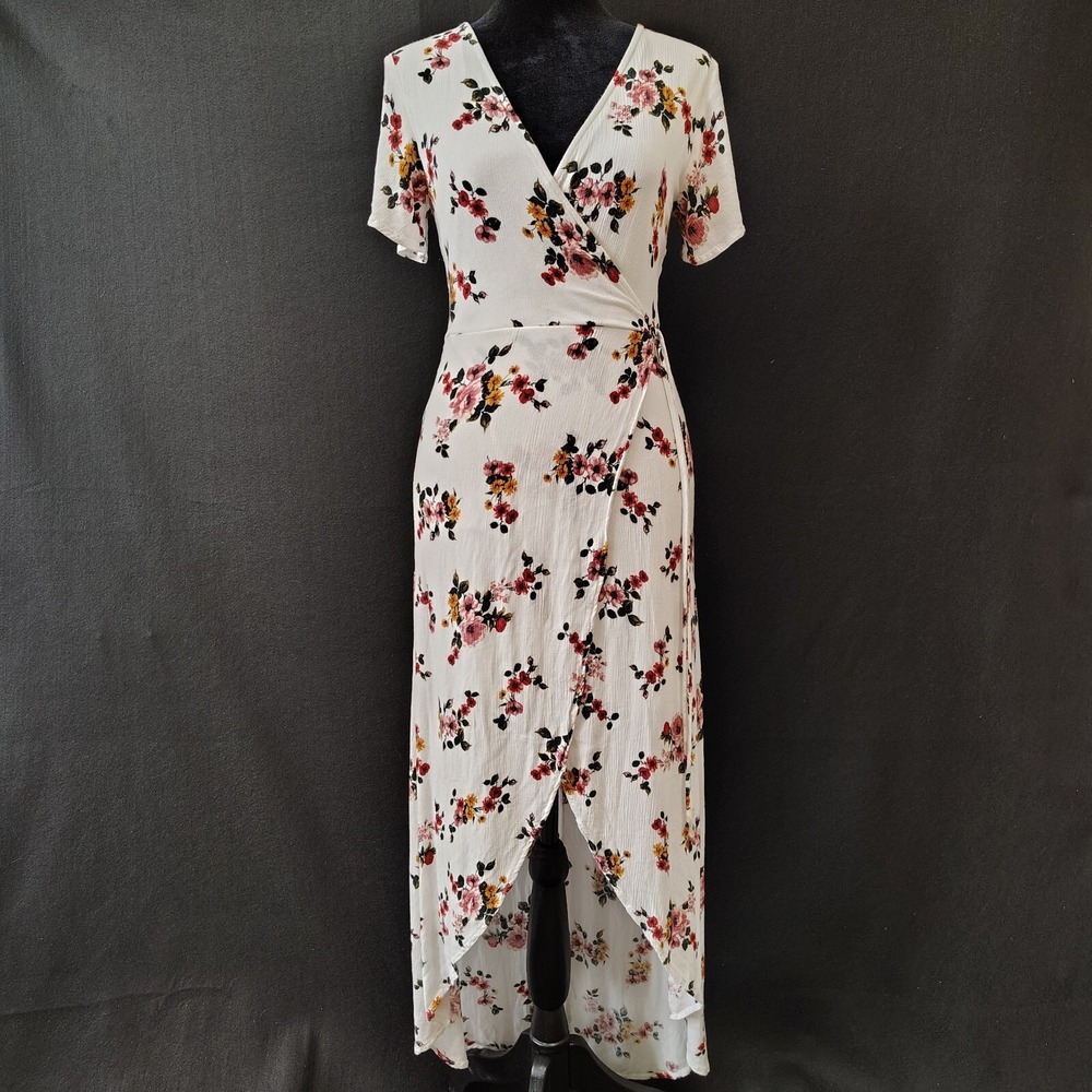Womens Midnight‎ Doll Wrap Dress White Floral Gauzy Size 3 Beachy Summer